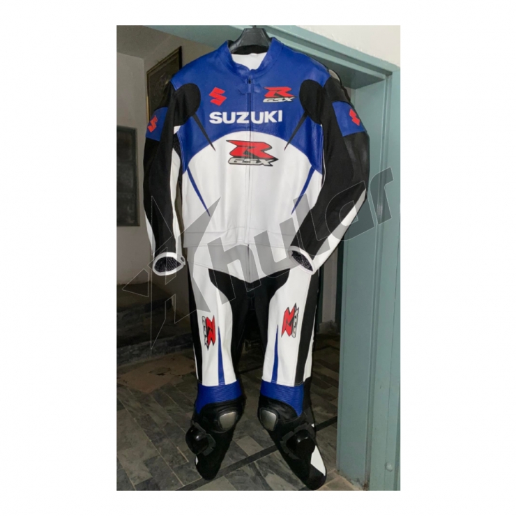 suzuki motorcycle suit blue and white 2pc  custom size S to ....