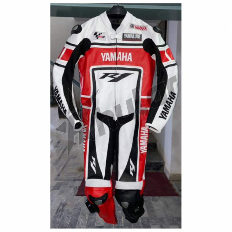 yamaha R1 red cow leather suit 1pc custom size S to 5XL